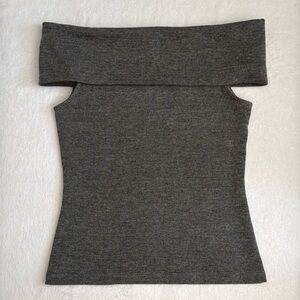 {Ssense} Beaufille | Off the Shoulder Fold Over Knit Top Black/White (L 8-10)